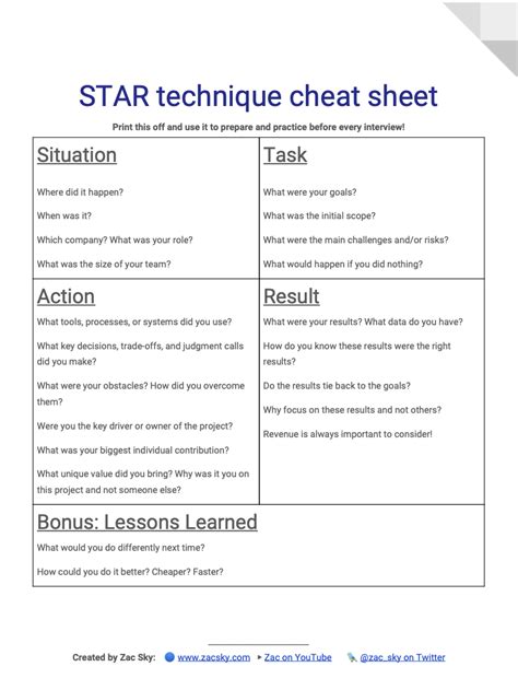 Star Technique Cheat Sheet — Zac Sky