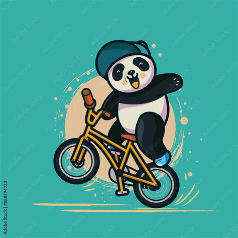 Panda Riding A Bike Vector Cartoon Illustration Stock Vector Adobe Stock