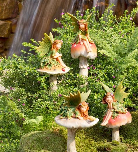Fairies On Mushrooms Garden Stakes Set Of 4 Garden Stakes Wind And