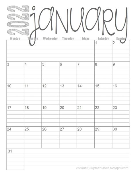2022 Lined Monthly Calendars 85x11 Landscape Jan Dec Etsy Free
