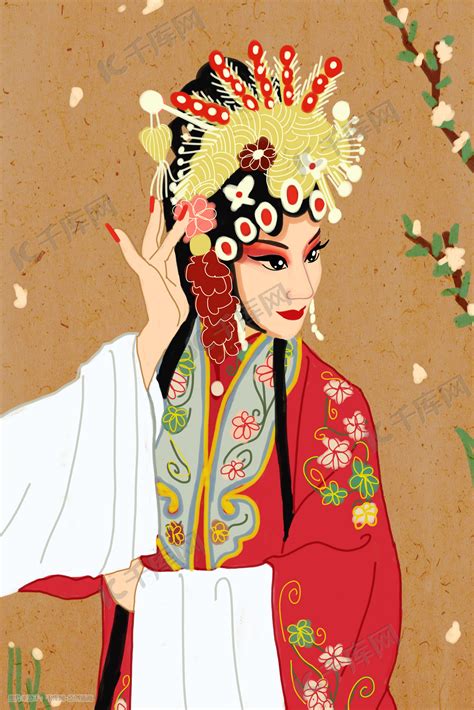 中国风传统文化戏曲人物红衫皇冠插画图片 千库网