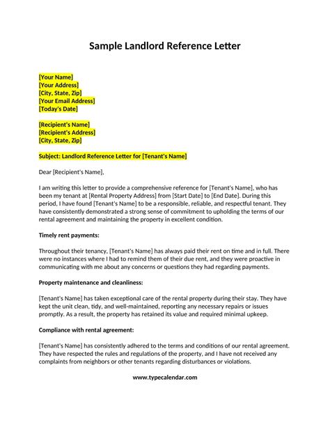 Free Printable Landlord Reference Letter Template PDF Word Examples