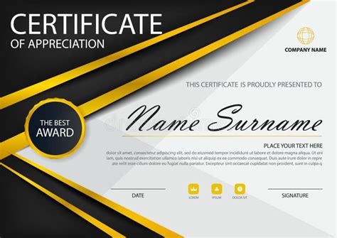 Gold Black Elegance Horizontal Certificate With Vector Illustration