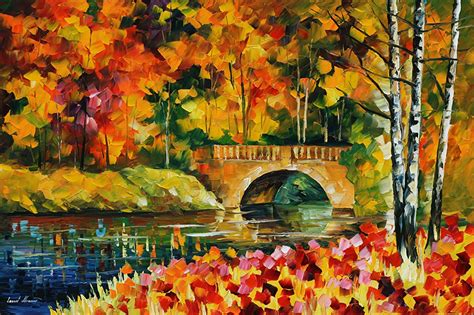 Desktop Wallpapers Leonid Afremov Bridge Autumn Pictorial Art