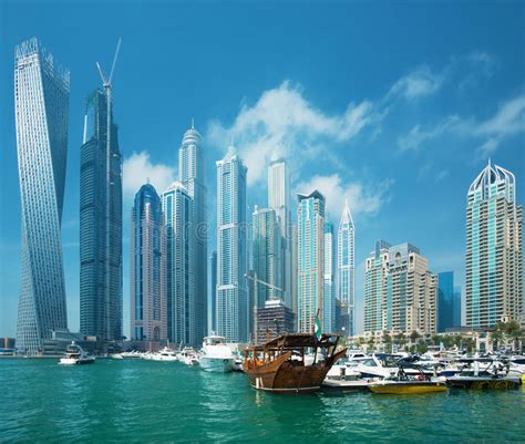Dubai Marina Skyscrapers And Port With Luxury Yachtsdubaiunited Arab