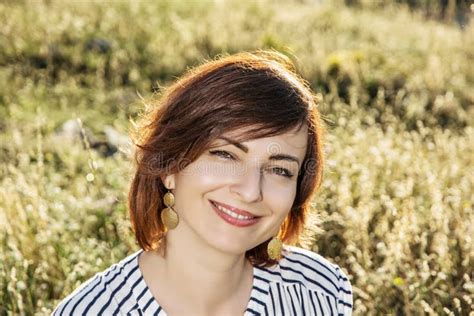 Natural Lovely Young Woman Posing In The Summer Meadow Beauty A Stock