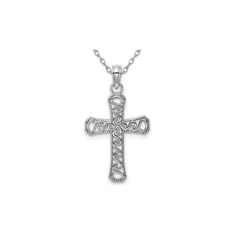 Gem And Harmony 14k White Gold Fancy Cross Pendant Necklace With