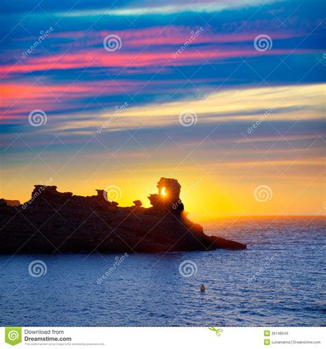 Menorca Sunset In Cala Morell At Ses Torretes Beach Stock Image Image