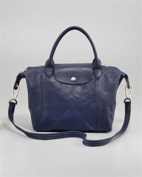 Make the most of mother's day and personalise a unique pliage that she'll love. Longchamp Le Pliage Cuir Small Handbag in Blue (navy) | Lyst