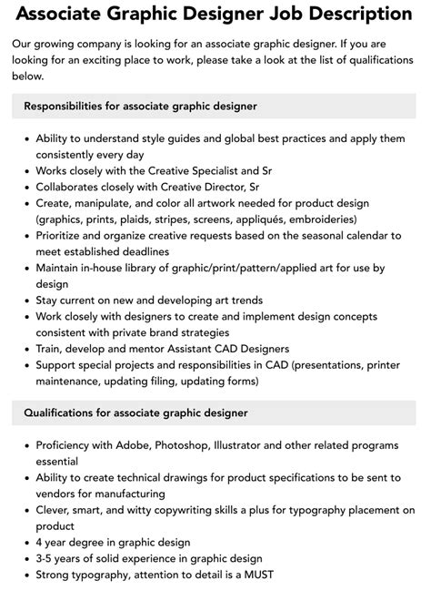 Associate Graphic Designer Job Description Velvet Jobs