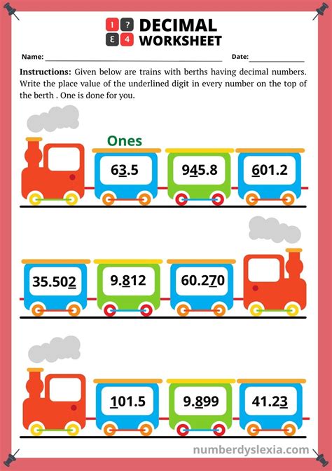Free Printable Decimal Worksheets For Grade 456 Pdf Number Dyslexia