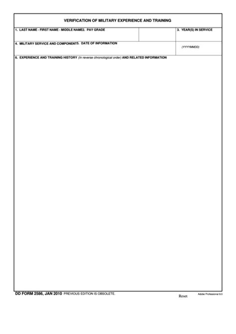Fillable Dd Form 2586 Verification Of Military Experience And Training