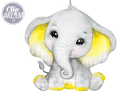 Cute Yellow Baby Elephant Clip Art Grafika Przez Clipartem · Creative