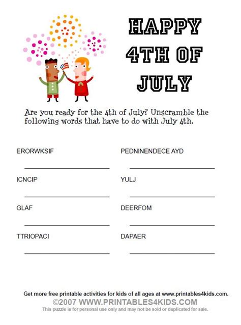 You could hand this out to guests at your 4th of july bbq and award a prize to the person who unscrambles all of the words first. 4th of July Word Scramble | 4th of july, Printable ...