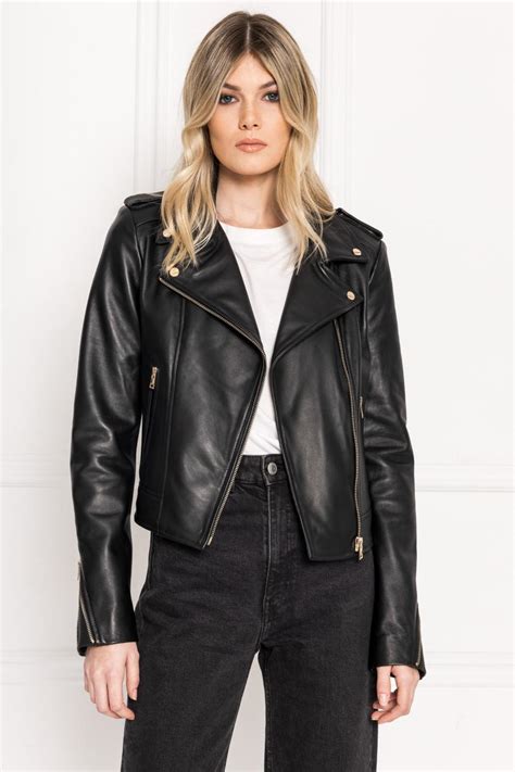 Leather Jackets Womens Lamarque Donna Black Leather Biker Jacket