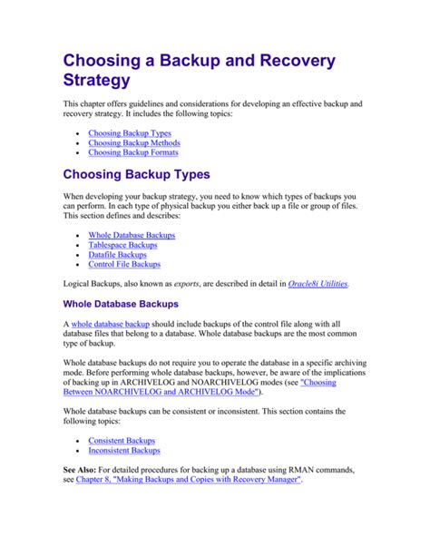 Choosing A Backup And Recovery Strategy