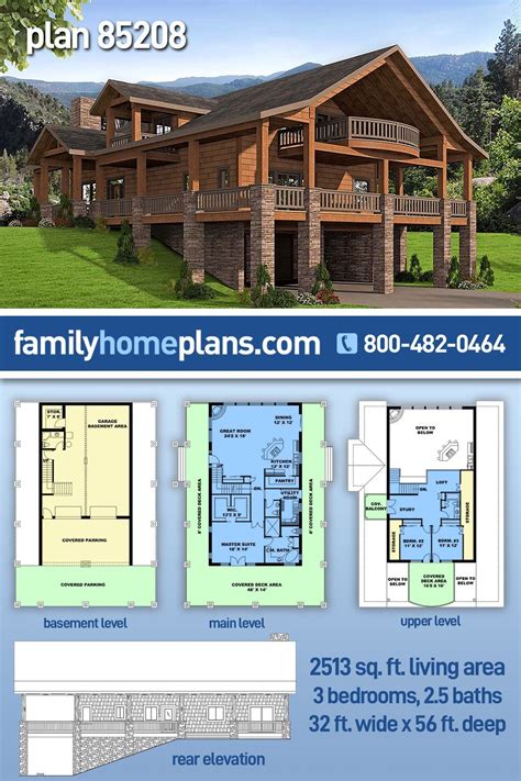 Mountainside House Plan With Walk Out Basement Plan 85208 Basement