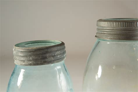 Large Vintage Crown Canning Mason Jars With Blue Glass And Zinc Lid