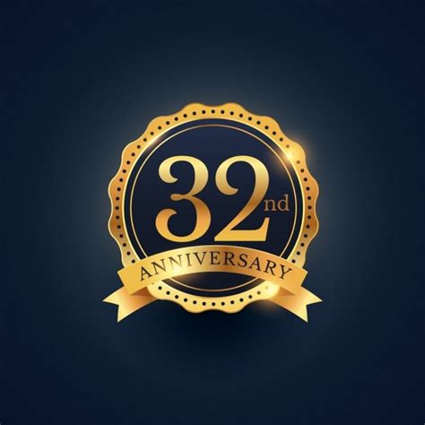 Golden Badge For The 32nd Anniversary Vector Free Download