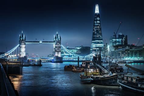 City Cityscape Night Lights London London Bridge Ship River