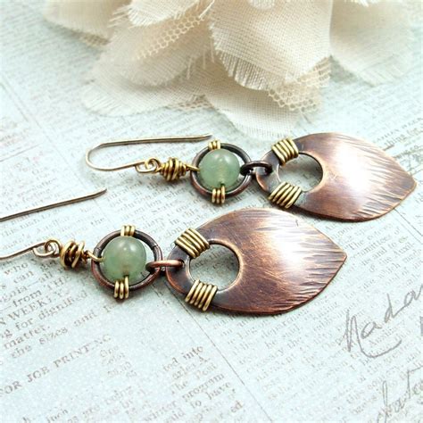Wire Wrapped Jewelry Handmade Earrings Hammered Copper Dangle