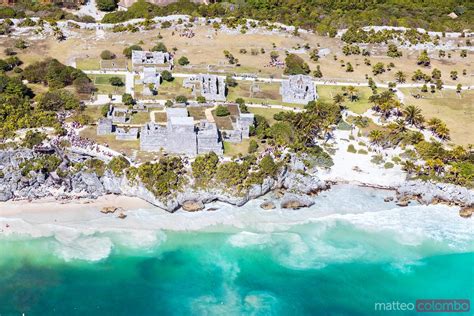 Aerial View Of The Mayan Ruins On The Beach Tulum Mexico Royalty