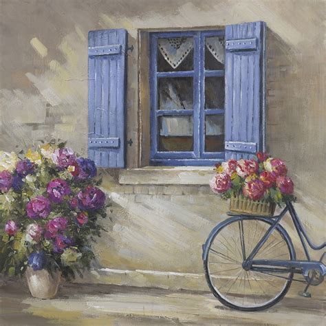 Vintage Bicycle With Flowers Wall Art Painting On Canvas 1000 Mm X 1000