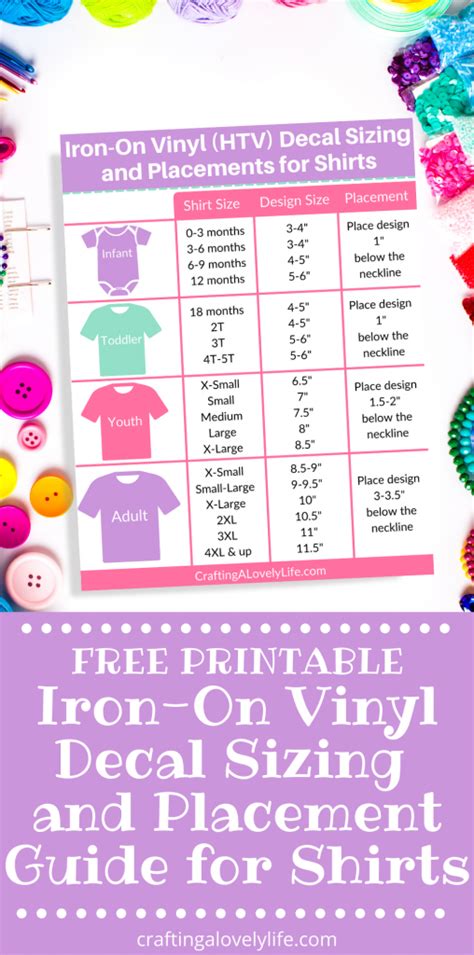 Free Printable Iron On Decal And Placement Sizing Guide