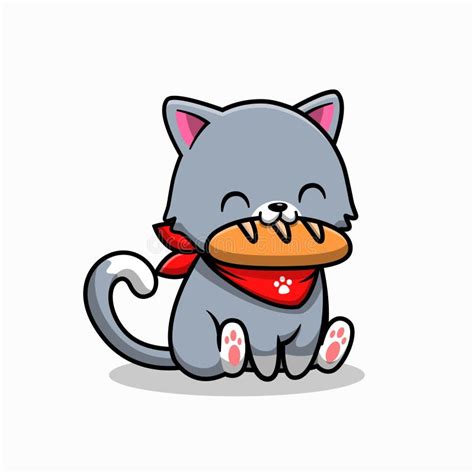 Cute Cat Eating Bread Cartoon Vector Icon Illustration Stock Vector