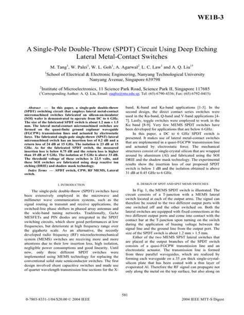 We1b 3 A Single Pole Double Throw Spdt Circuit Using Deep
