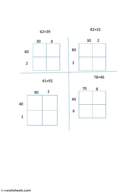 2 Digit By 2 Digit Multiplication Using Area Model Worksheets