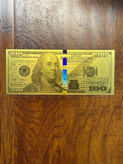 1 Gram 24k Gold Note 100 Dollar Bill Replica Etsy