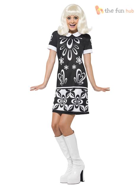 Adult 1960s Retro Mod Shift Mini Fancy Dress Costume Ladies Womens