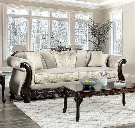 Newdale Traditional Beige Living Room Furniture Set Carved Wood Accents