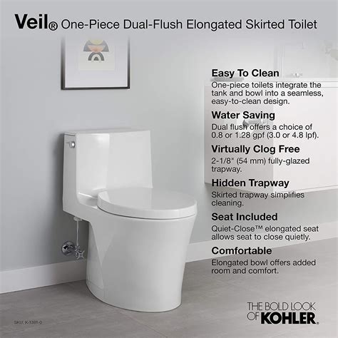 Buy Kohler Veil One Piece Skirted Toilet Dual Flush Elongated Bowl