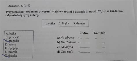Gatunek I Rodzaj Literacki Dziady Cz 2 - język polski klasa 8 - Brainly.pl