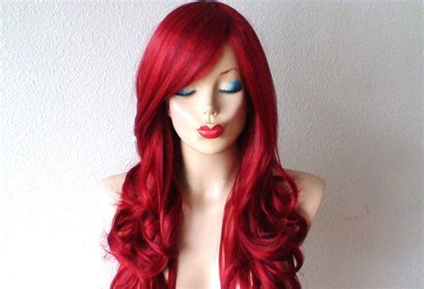 Wine Red Wig Long Red Hair Wig Deep Red Long Curly Hairstyle Wig Durable Heat Resistant