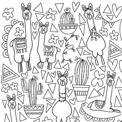 Cactus coloring page for kids free print. Cute Llamas & Cactus | Hand-Drawn Coloring Page Printable ...