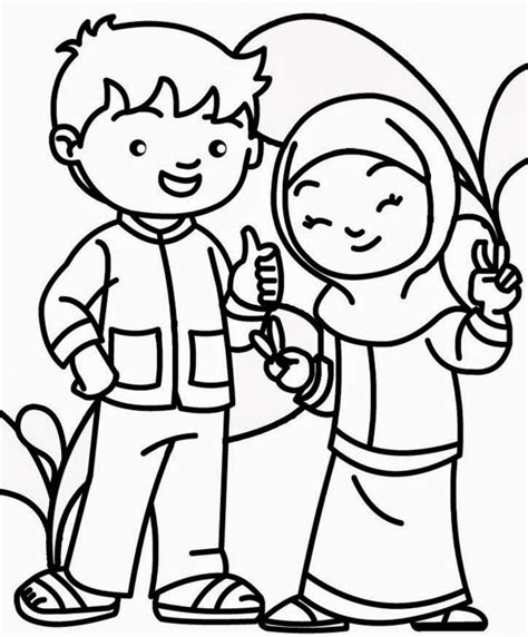 Mewarnai Gambar Kartun Anak Muslim Dan Muslimah Imagesee