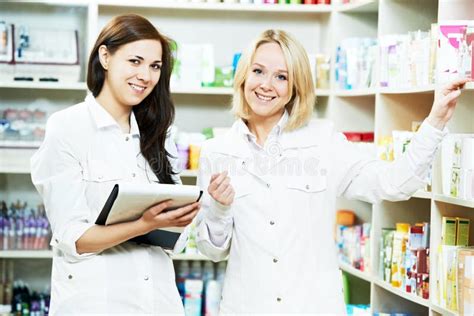 Pharmacy Chemist Women In Drugstore Stock Image Image Of Confident