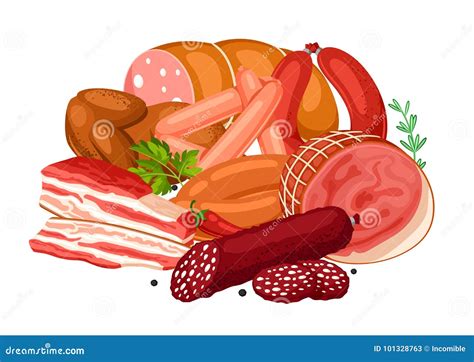Illustrazione Con I Prodotti A Base Di Carne Illustrazione Delle Salsiccie Del Bacon E Del