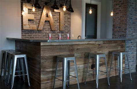 This theme can be difficult to pull off, but very exciting when done. Rustic basement bar crafted from reclaimed wood and brick ...