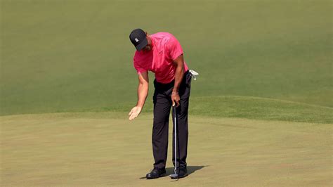 Masters Champion Tiger Woods Reacts To A Putt On The No 2 Green Where