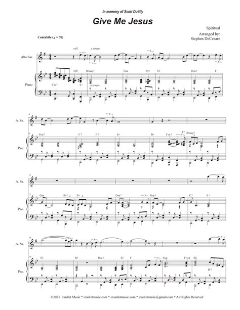 Give Me Jesus Alto Saxophone And Piano By Stephen Decesare Alto