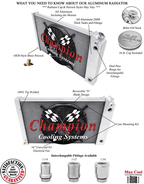 3 Row RS Champion Radiator 26 16 Fan 1 1 2 Fittings 1970 1981 Camaro