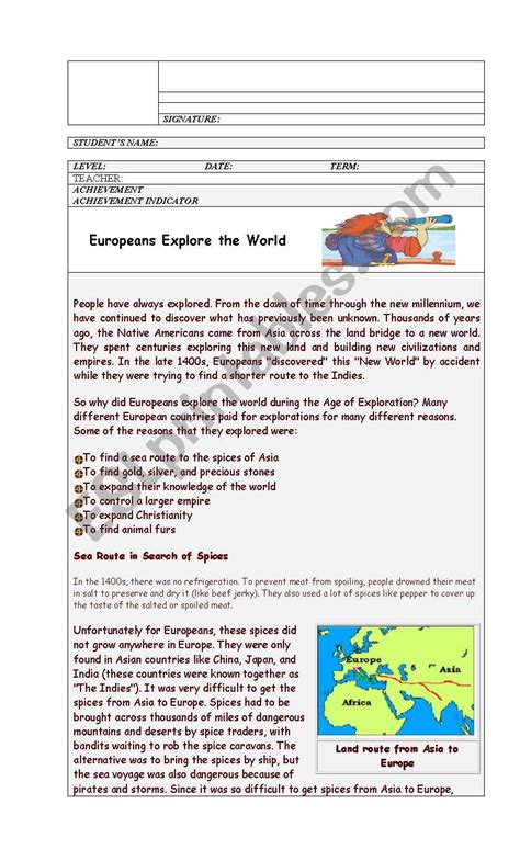 Age Of Exploration Worksheet