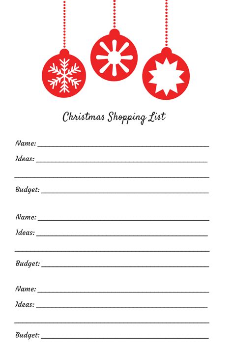 Christmas Gift Ideas Shopping List Template Download Printable PDF Templateroller