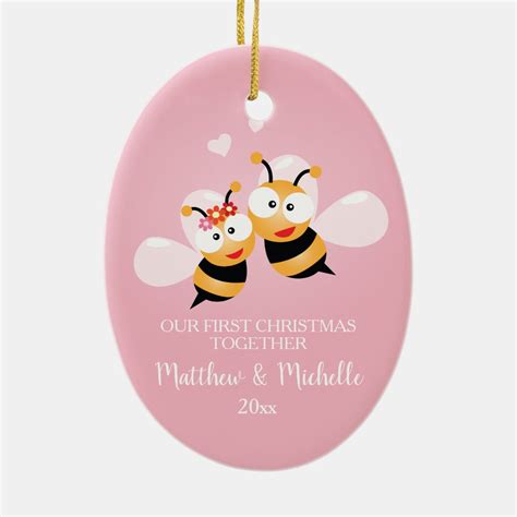 Cute Mr And Mrs Honey Bee First Christmas Together Ceramic Ornament