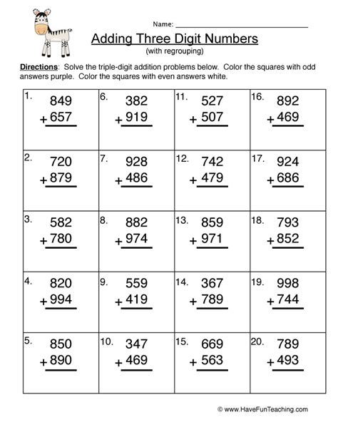 Math Addition 3 Digit Numbers With Regrouping Worksheets