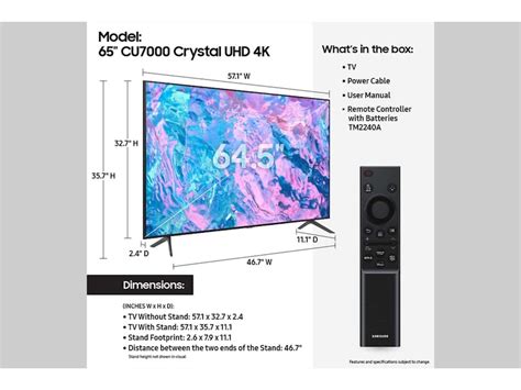 65 Televisores Clase Cu7000 Crystal Uhd 4k Smart Tv 2023
